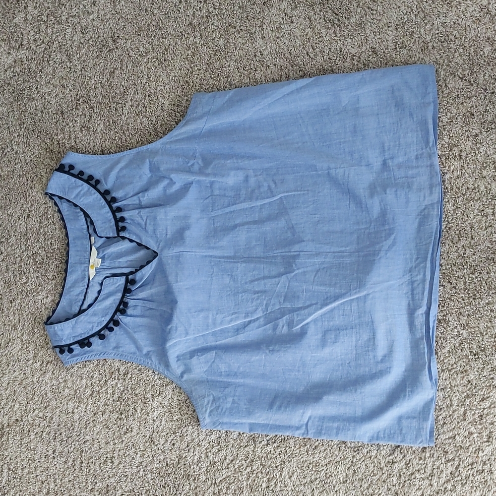Boden denim blue sleeveless top with dark blue trim